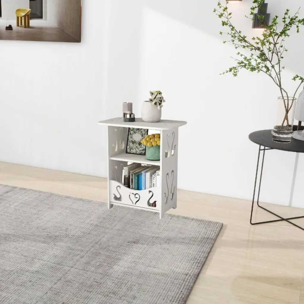 End Table, Small Bedside Table with Storage, Modern Nightstand, Side Table, for Living Room, Bedroom, White image 3