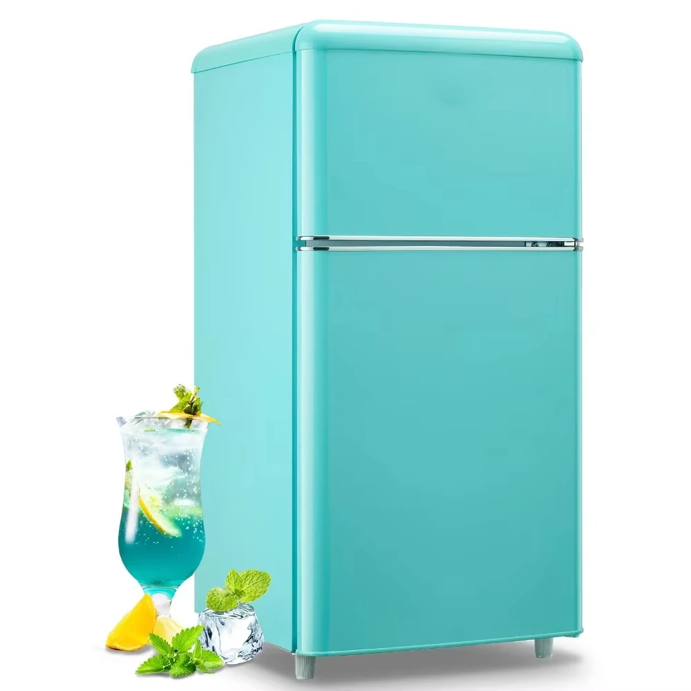 Small Refrigerator with Freezer, 3.5 Cu.Ft Mini Fridge for Bedroom, Dual Door Adjustable Shelves Dorm Refrigerator