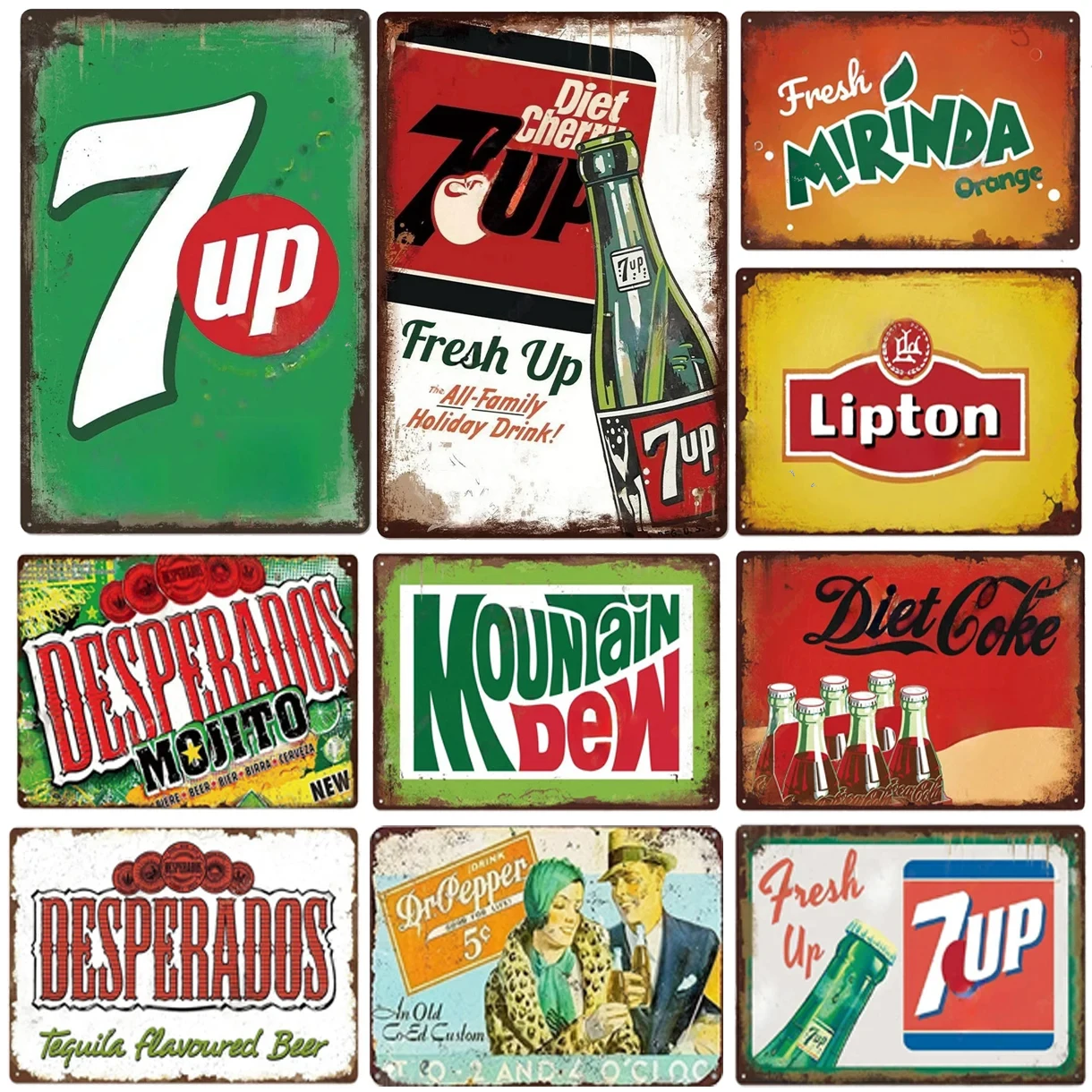 Kohlensäurehaltige Soda Getränke Blechschild Shabby Vintage Dekorative Plakette Wanddekoration Bar Home Decor Eisenplatte Malerei Poster Kunstschilder