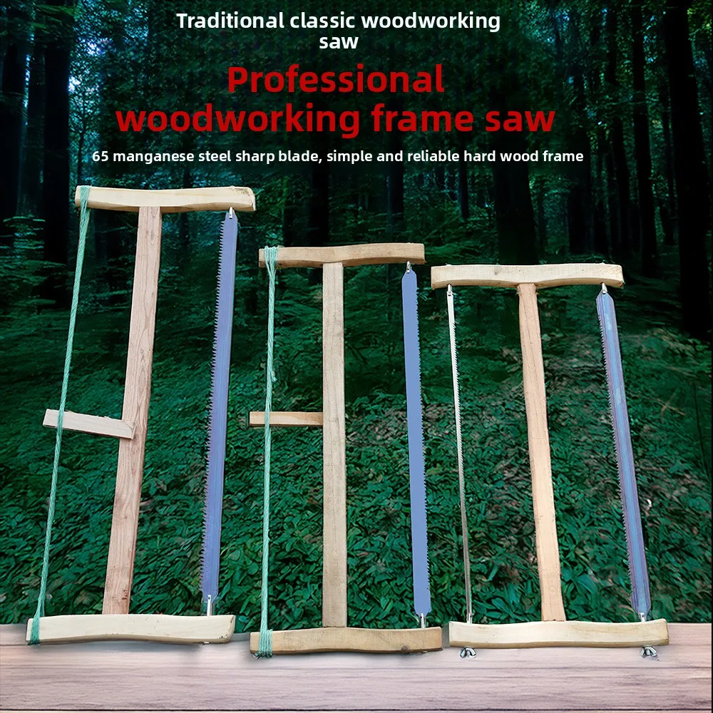 Handmade Woodworking Saw Outdoor Wooden Log Hand Saw Traditional Style Small Frame Saw Pull Saw Woodworking Tools for Users
