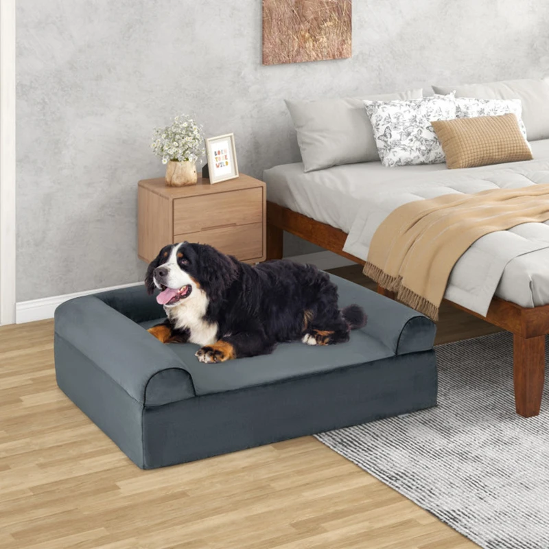 

Double-layer Foam Support Dog Sofa Bed with Bolsters Orthopedic Dog Bed Memory Foam Pet Bed with Headrest for Large Dogs