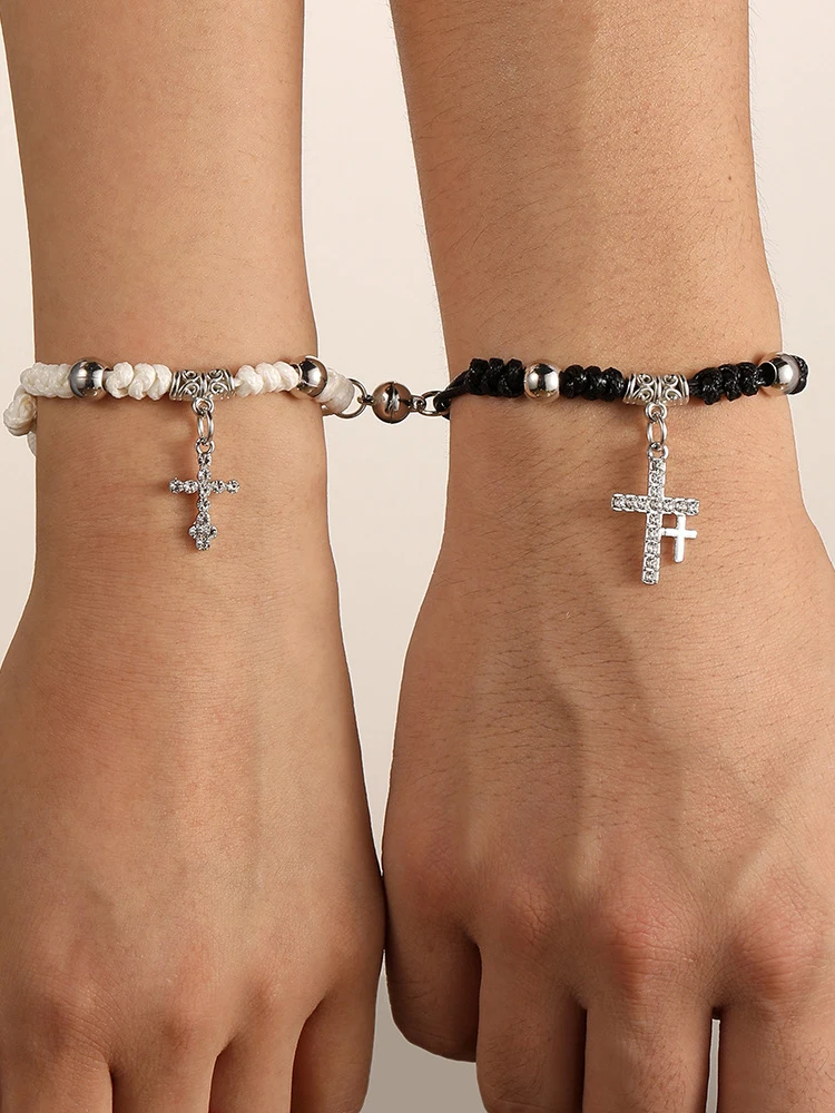 أبيض وأسود زوجين الصليب سوار المنسوجة سوار عصري حبل خمر الملابس عيد الميلاد عطلة هدية #6