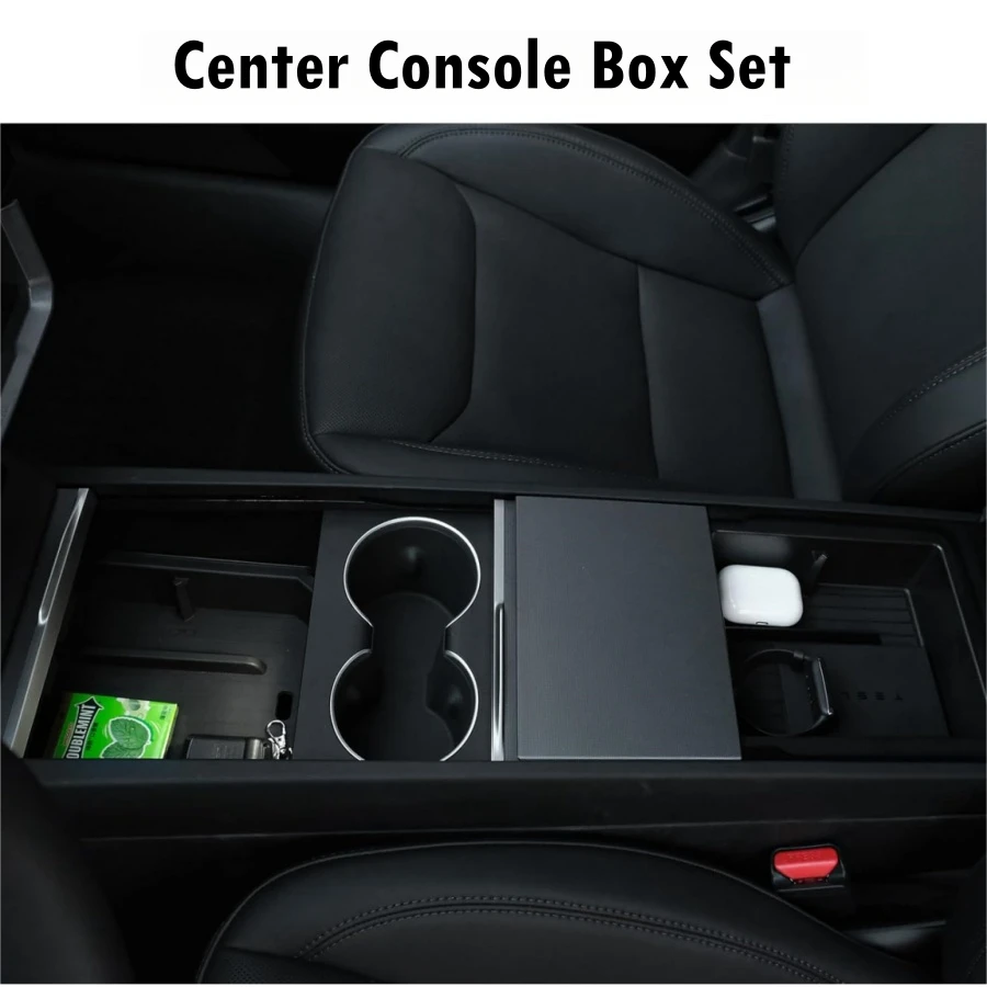 For 2024 Tesla Model 3 Highland ABS Center Console Organizer Trays Top & Bottom TPE Control Armrest Storage Box Inner Decoration