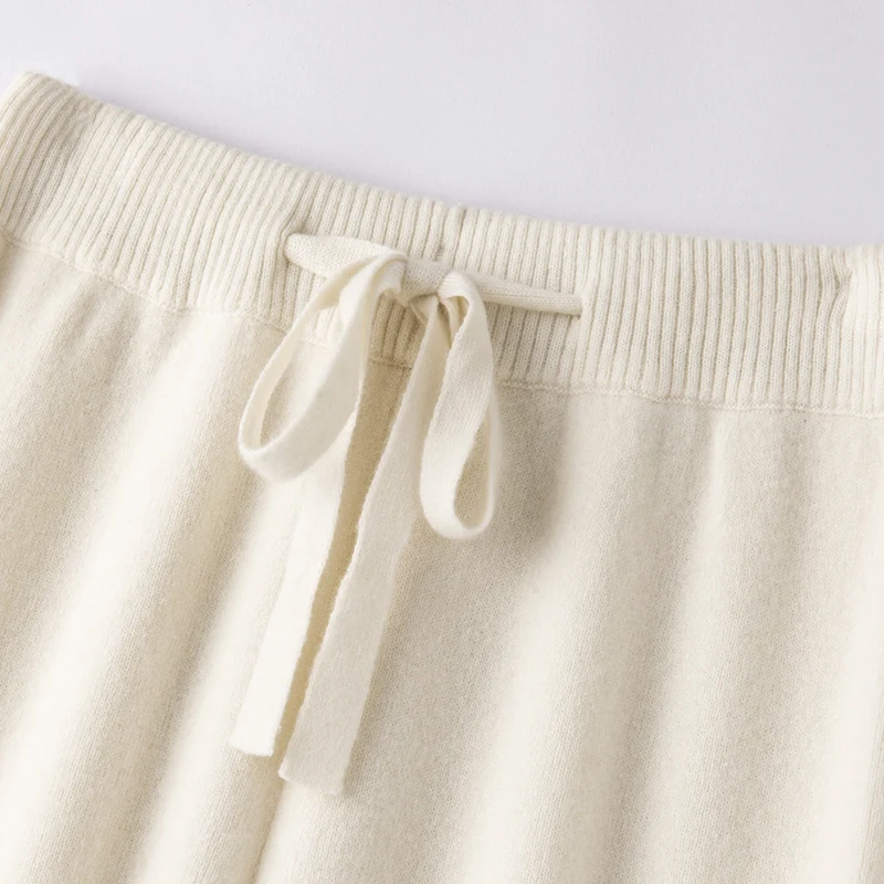 

Женские брюки из чистой шерсти, базовые повседневные широкие брюки, весна-осень-зима, трикотаж из 100% мериносовой шерсти, мягкие популярные корейские брюки