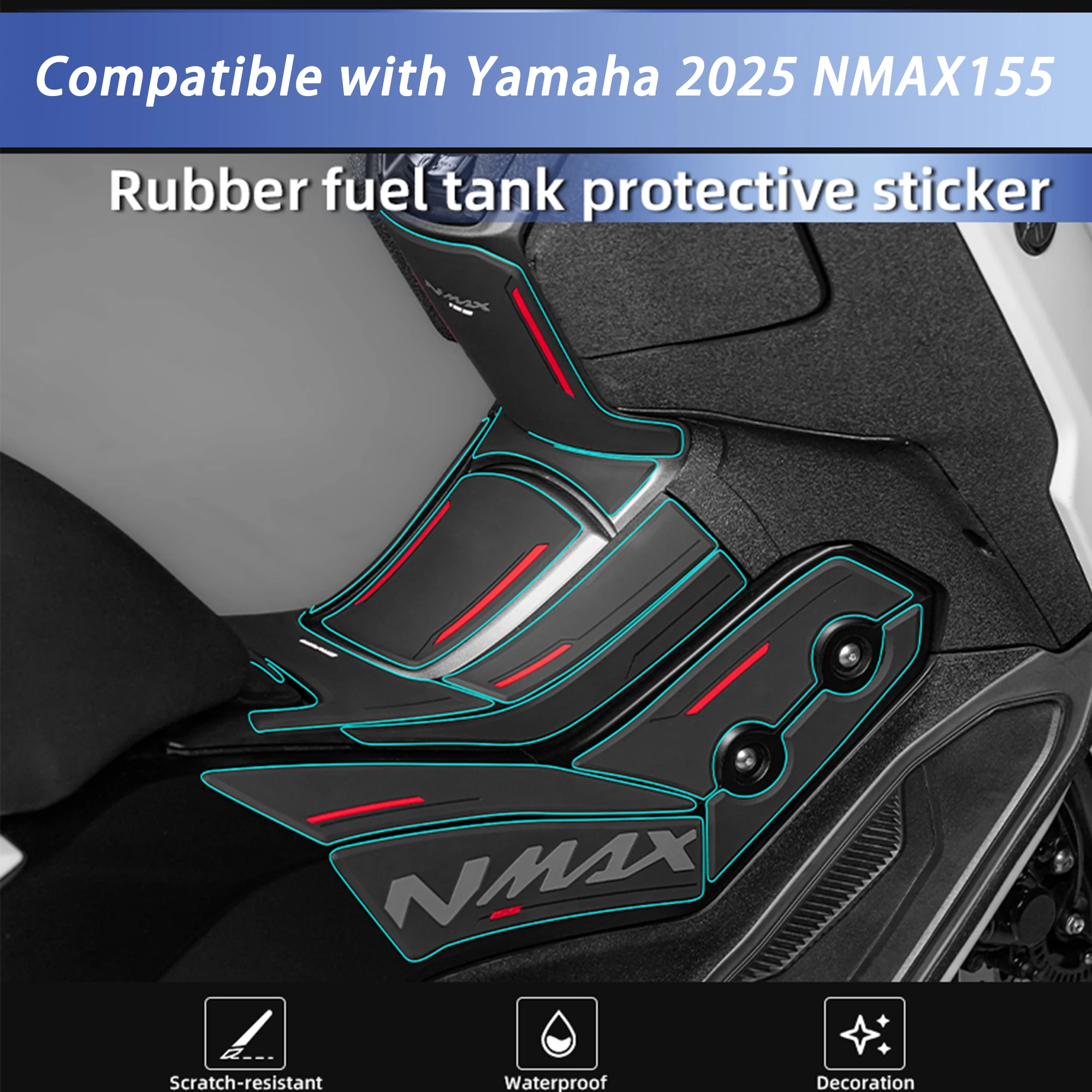 Rubber Tank Pad Protector Sticker Compatible with Yamaha NMAX155 Motorcycle Decal Wear‑Resistant Modification Accessory