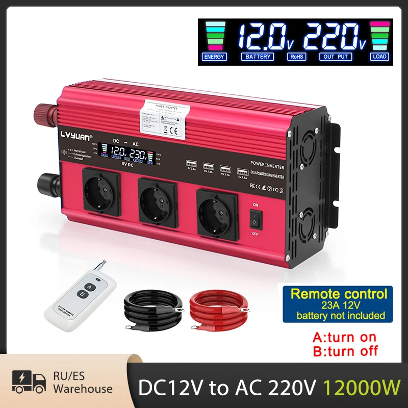 12000W Inverter 12v 220v Car inverter 3 Socket EU LCD Large Power Inverter Soler Power Inverter  Car Ac 220v Converter  Inverter