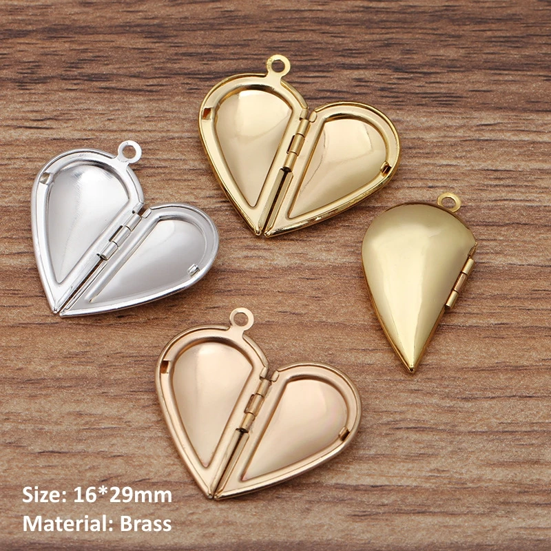 BoYuTe (10 Pieces/Lot) 20mm Heart Shaped Photo Locket Charms Pendant Brass Material Diy Jewelry Accessories Wholesale