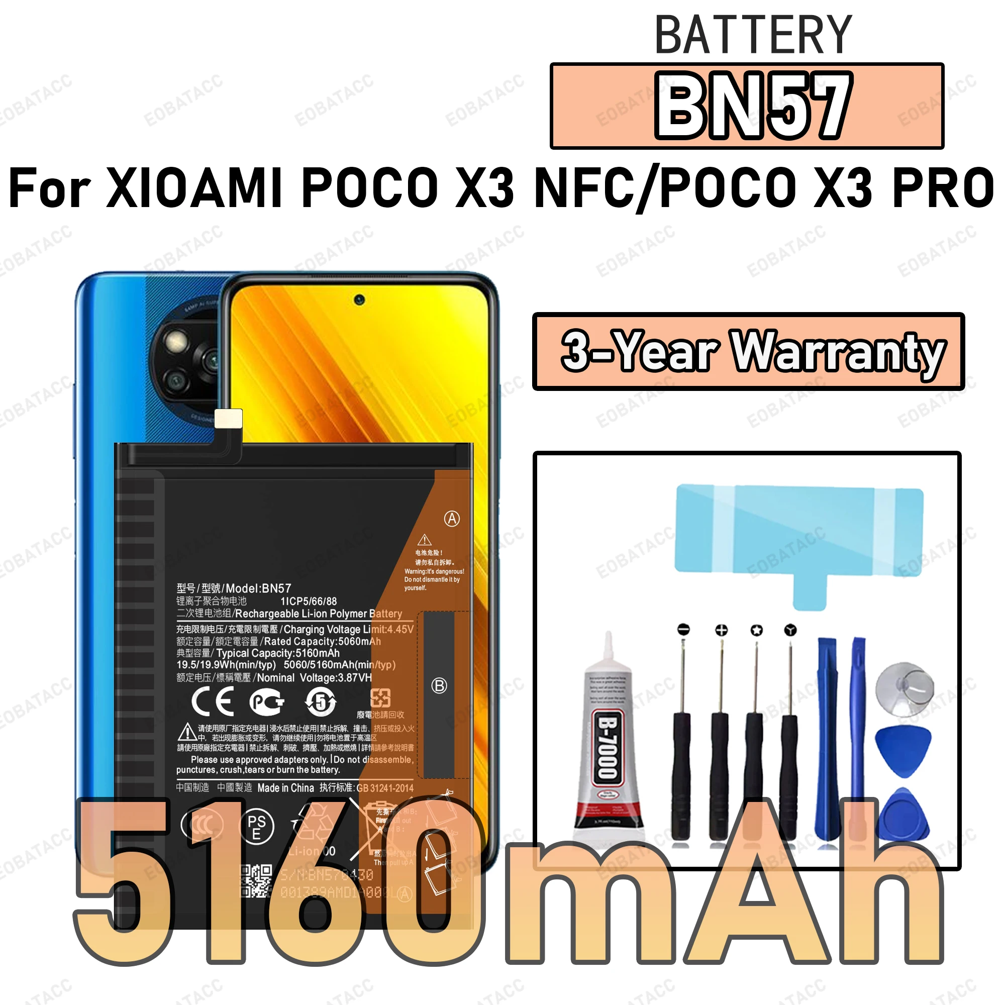

100% New Zero Cycle BN57 Battery For XIAOMI POCO X3 NFC/POCO X3 PRO Phone Replacement Bateria +Free Tools