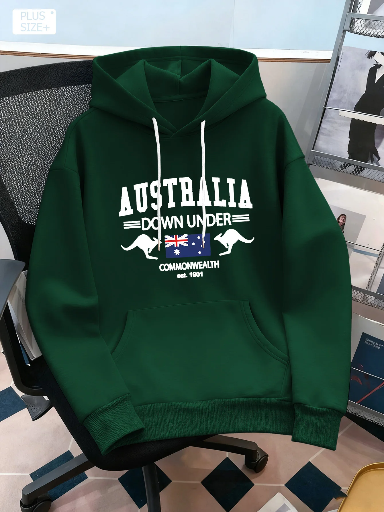Commonwealth Australia Print Herren-Hoodie in Burgunderrot mit Känguru- und Australien-Flagge, weicher, lockerer Kapuzenpullover für den Alltag und Reisen – Detail 6