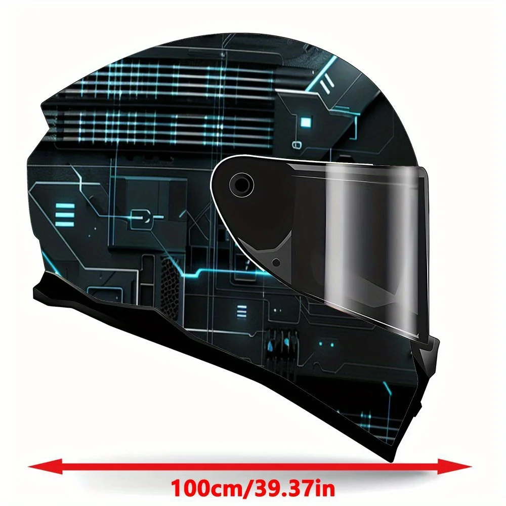 Cyber Tech Style Futuristic PVC Motorcycle Helmet Vinyl Wrap, Self-Adhesive Waterproof Sticker, Anti-Scratch Decorative Film for