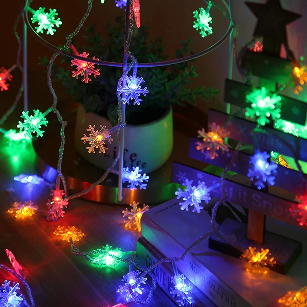 Luce 1.5M 10LED 220v fiocco di neve LED fata luci Flash String Lights batteria festa di nozze luci natalizie decorazione ghirlande