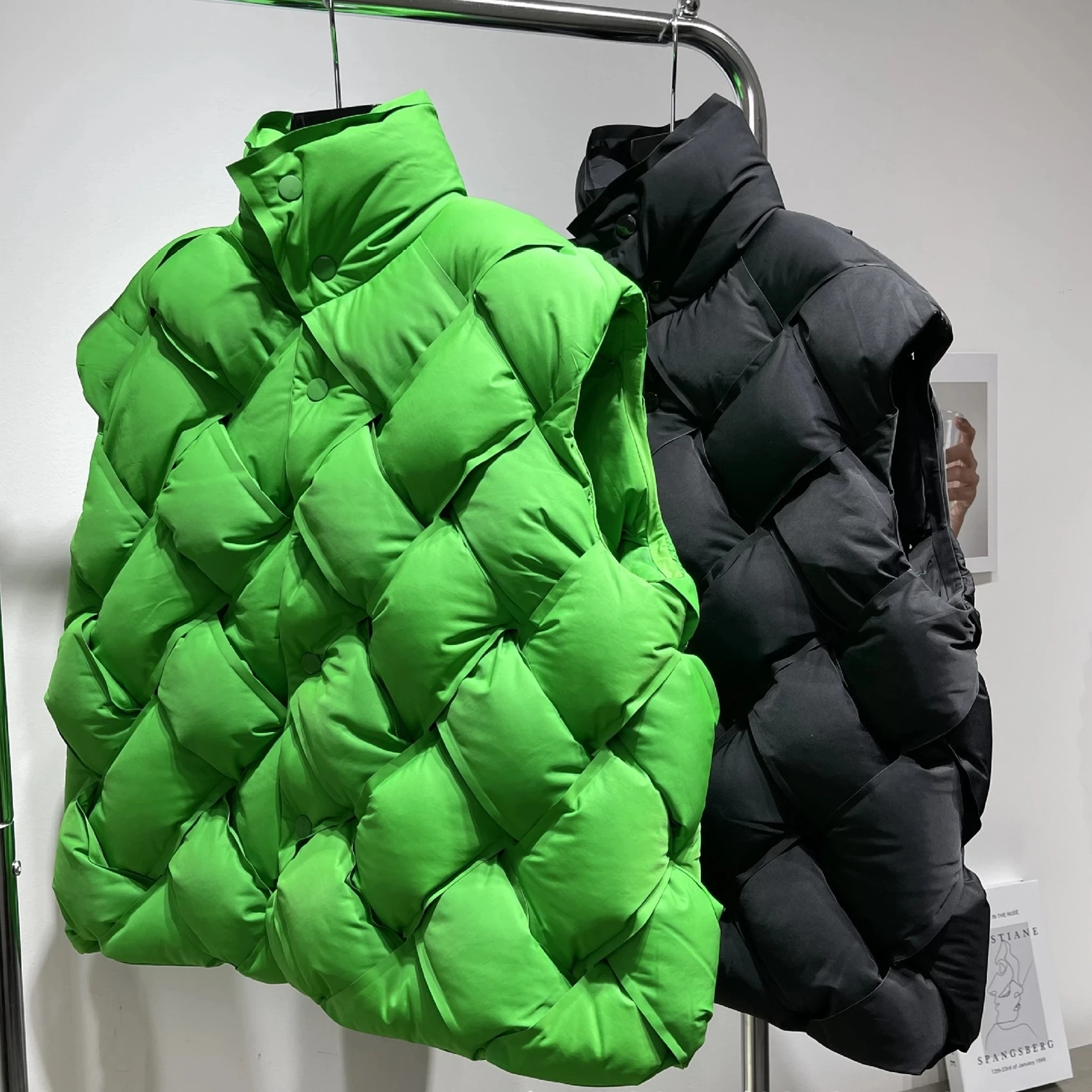 Tecido de malha feminina fofo para baixo casaco feminino inverno mais grosso quente para baixo colete parkas oversized sem mangas jaqueta coreano novo