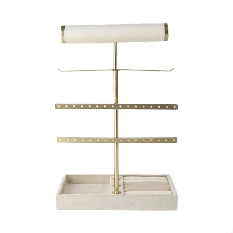 195C Tabletop Jewelry Storage Stand Gold Tone Multi Level Bracelet Holder and Earring Display for Dresser Top Vanity Counter