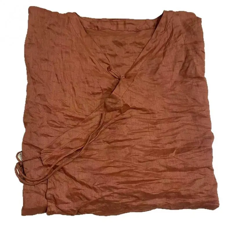 Spring Summer New Arts Style Women Loose V-neck Long Shirt High Quality Ramie Vintage Button Casual Shirts Female Blouse SN157