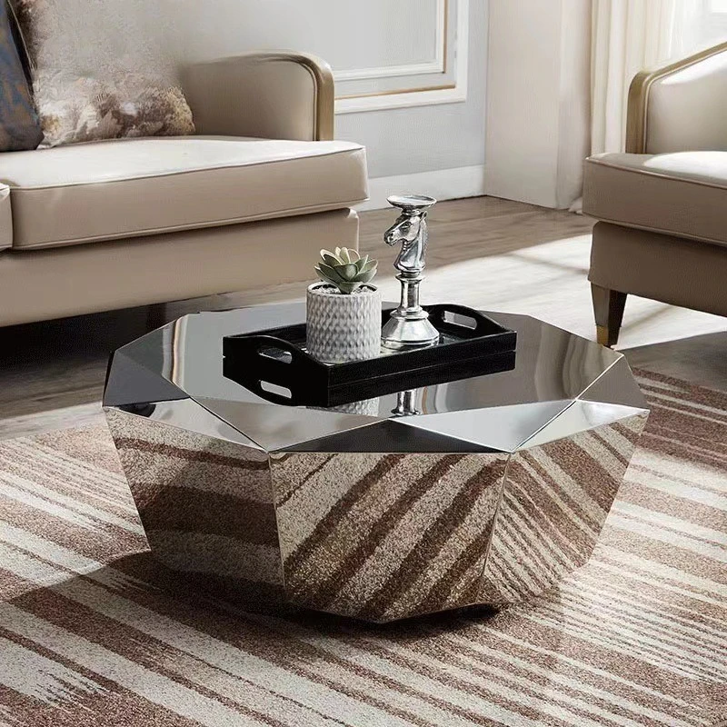 

Modern minimalist stainless steel diamond coffee table living room home Italian sofa natural marble furniture