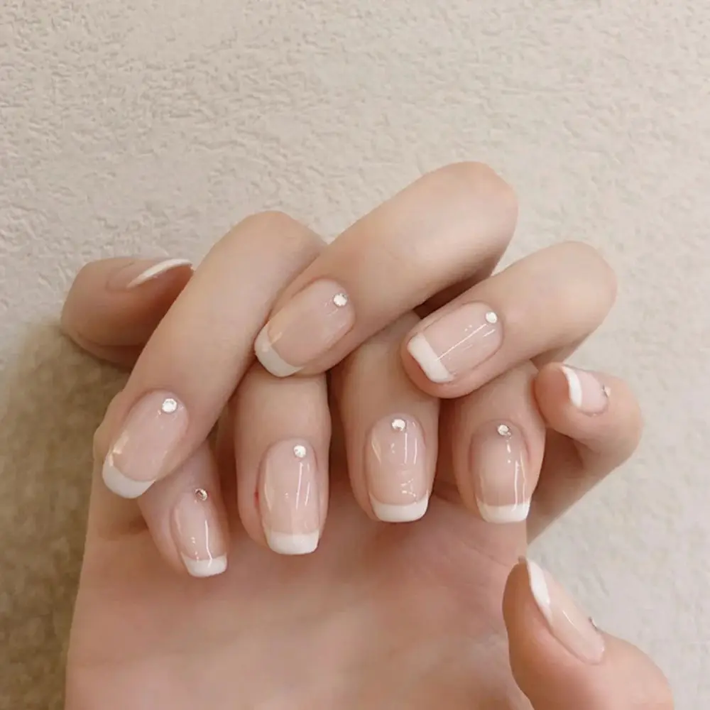 Faux ongles artificiels à couverture complète, 24 pièces, rose nu, français, blanc, côté, N64.court, simple, beauté, presse sur, N64.Tips