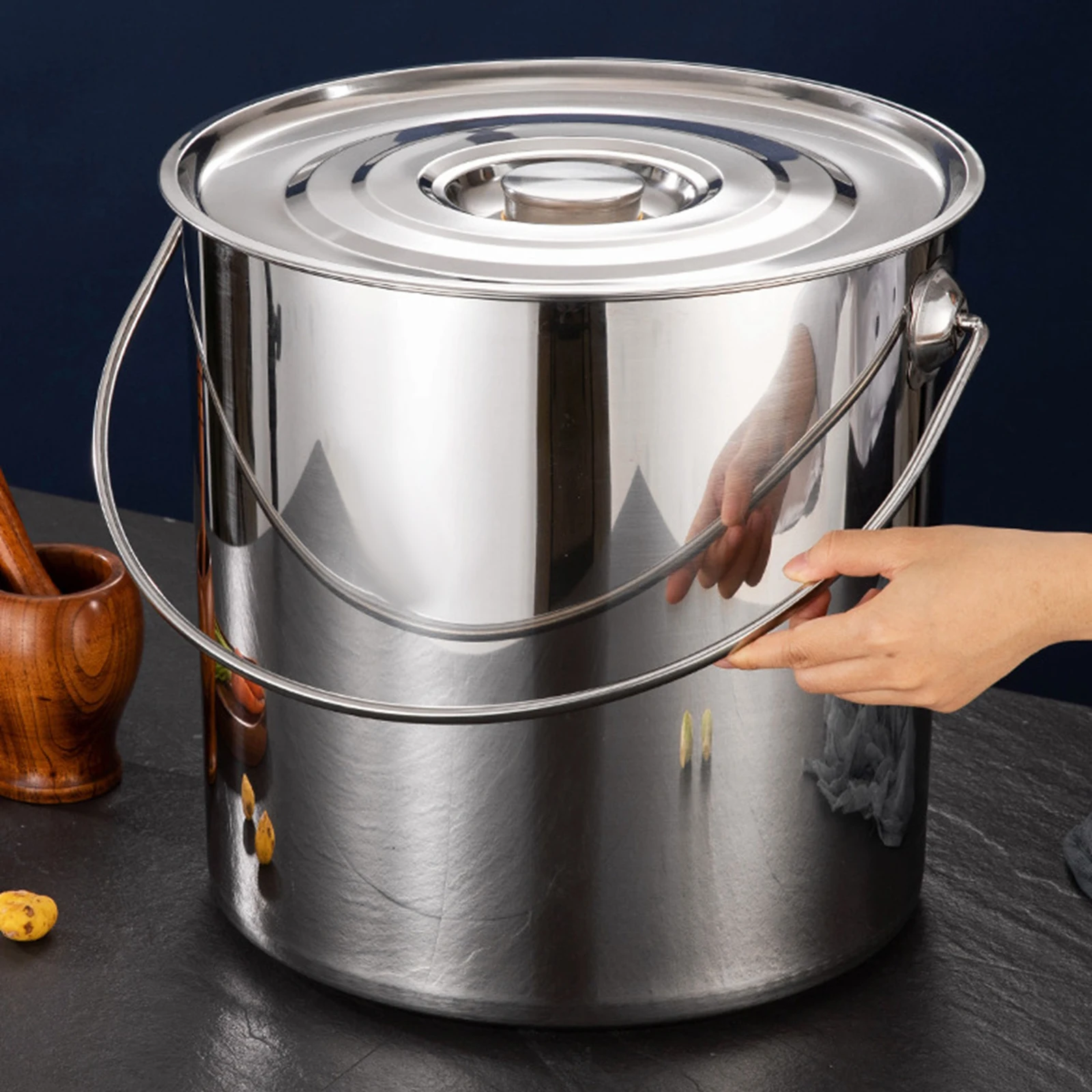 Stainless Steel Multipurpose Stock Pot Bucket With Lid Portable Stainless Steel Bucket Large Capacity Rice Bucket Sealed