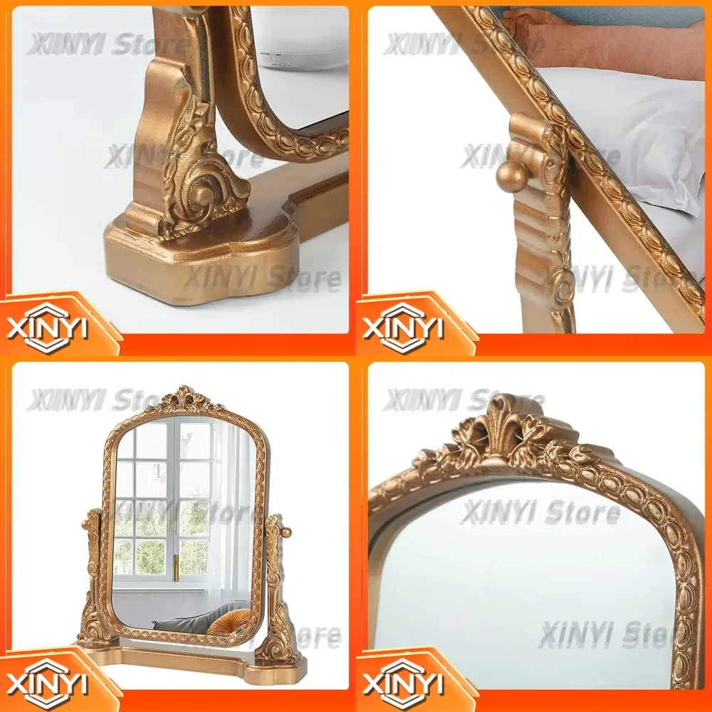 Vintage French Desktop Makeup Mirror for Home Decor Baroque Gold Engraved Adjustable Angle Vanity Mirror for Dressing Table