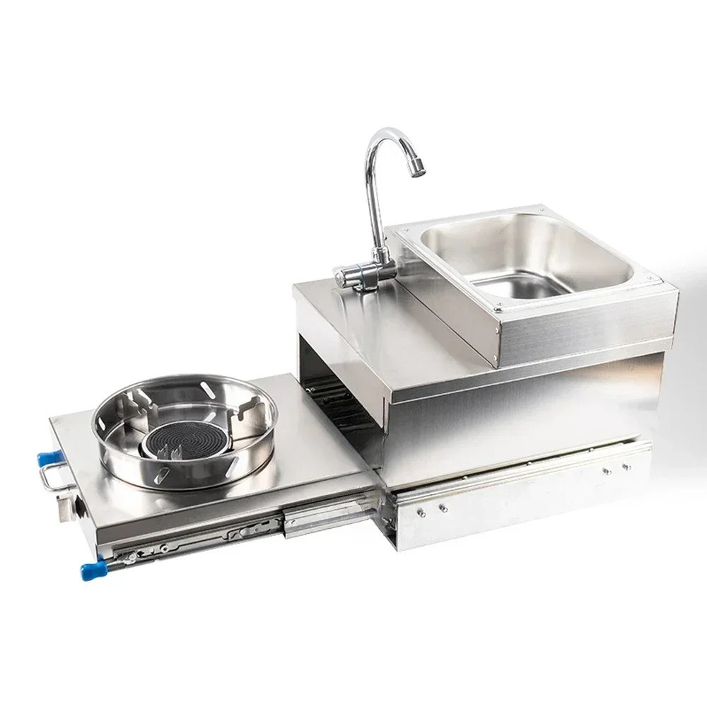 Caravan Campervan Motorhome RV Stainless Steel Pull Out Gas Stove Burner Cooker with Intergrated Sink and Faucet