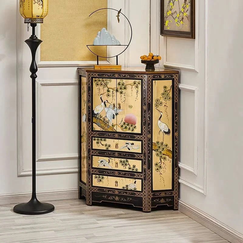 Chinese style ancient style solid wood corner cabinet Chinese style retro living room decoration storage