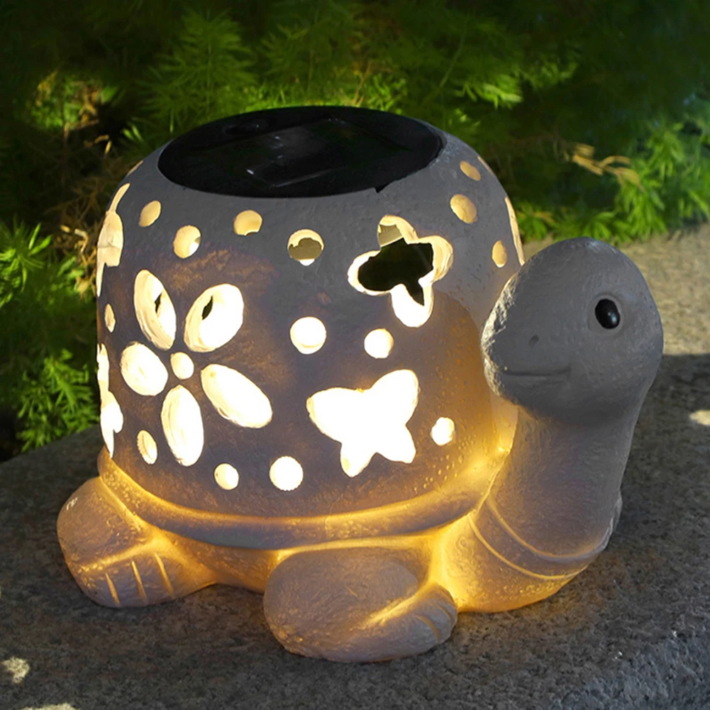 

Solar Turtle Statue Light Cartoon Turtle Statue Multi-Function Resin Turtle Figurine Hollow Out LED Garden Light for Home Decor