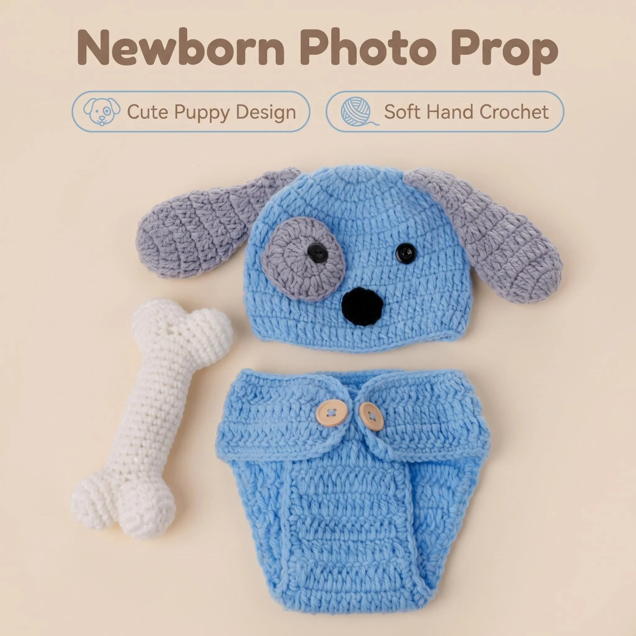 

Handmade Crochet Puppy Dog Newborn Photography Props Knit Hat Diaper Cover Set Baby Boy Girl Infant Photo Shower Gift