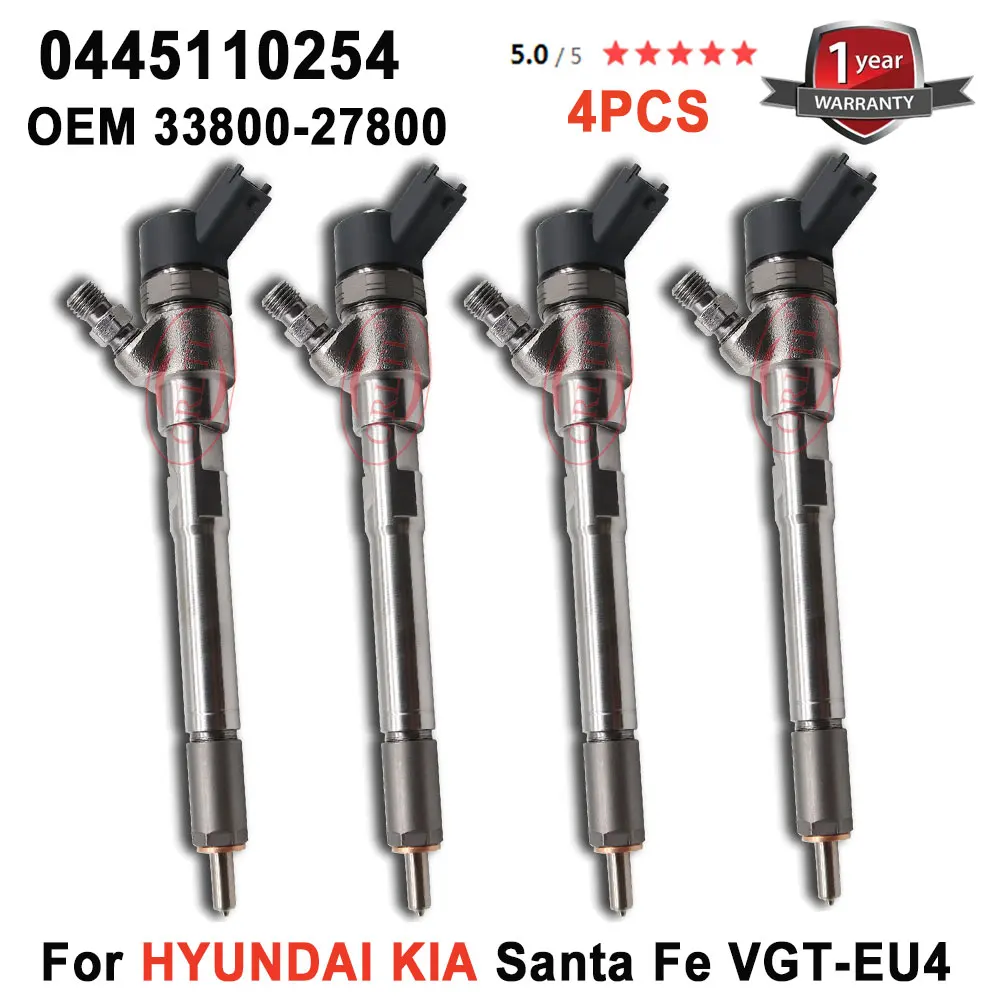 

4PCS Common Rail Injector 33800-27800 Diesel Fuel Spray Nozzle 0445110254 For Hyundai Santa Fe 3380027800 0986435155