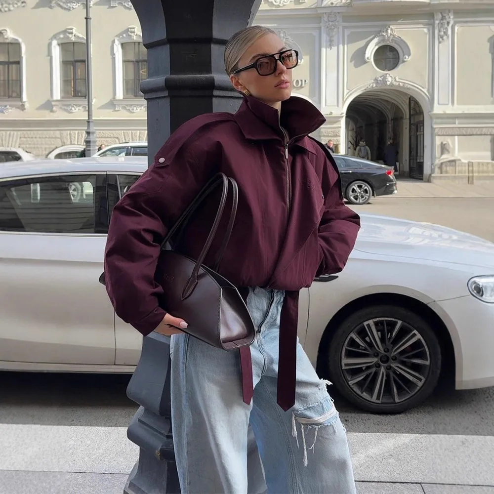 

Женская мода в стиле ретро с воротником-стойкой, однотонная свободная короткая куртка в европейском и американском стиле