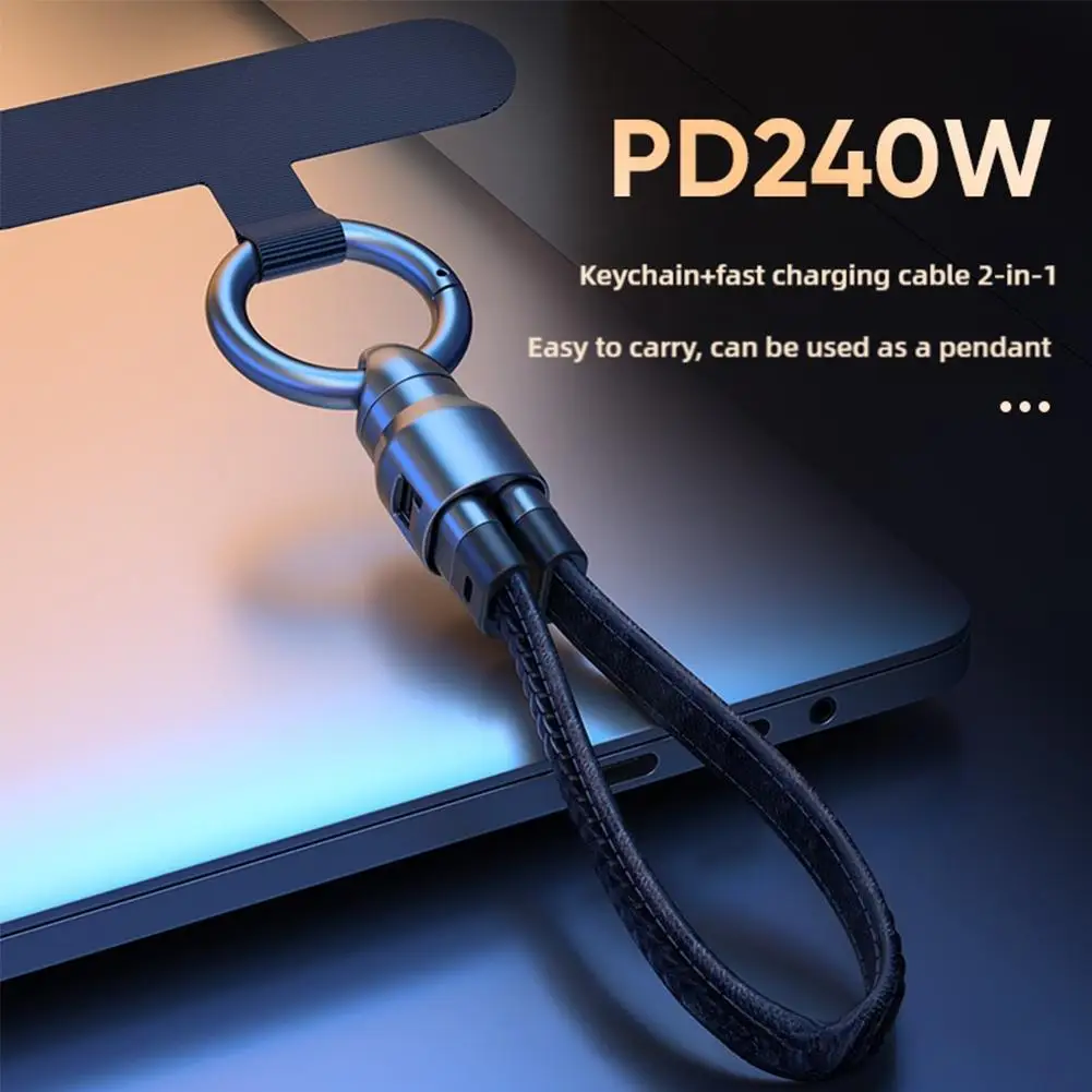 240W Short USB Type-C Cable Fast Charging Power Bank Data Cord For iphone 15 Samsung Xiaomi Huawei Phone,Keychain Anti Loss