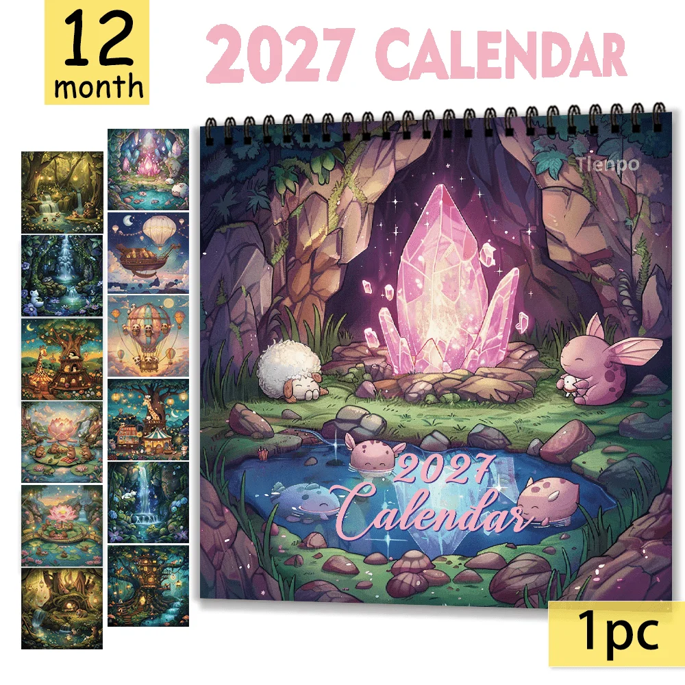 1pc 2027 Fantasy Magic Cave Wall Calendar,12‑Month Planner,Gift For Back‑to‑School,Christmas,New Year,Free Stickers Included