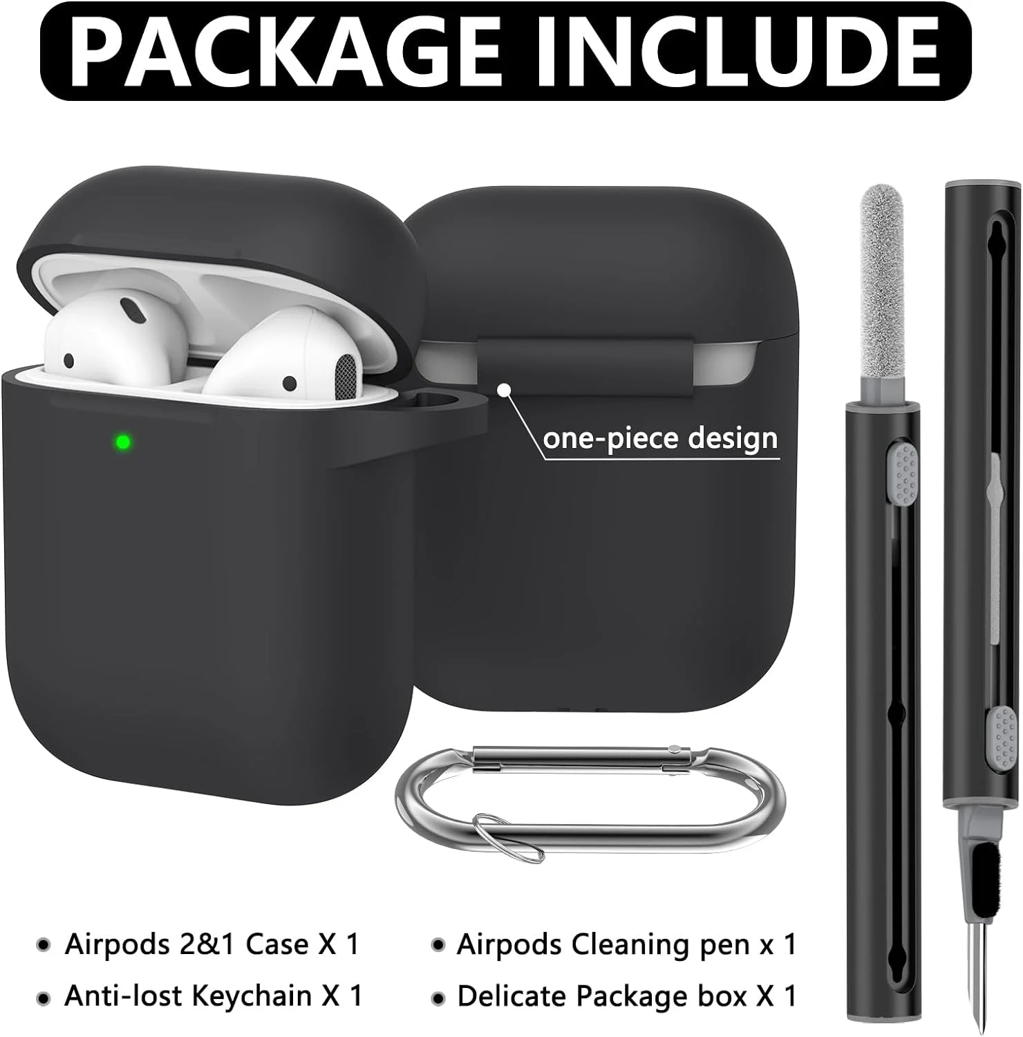 Airpods Case Cover 2&1 with Cleaner Kit,Soft Silicone Protective Case for Apple AirPods 2nd/1st Generation Charging Case with Ke