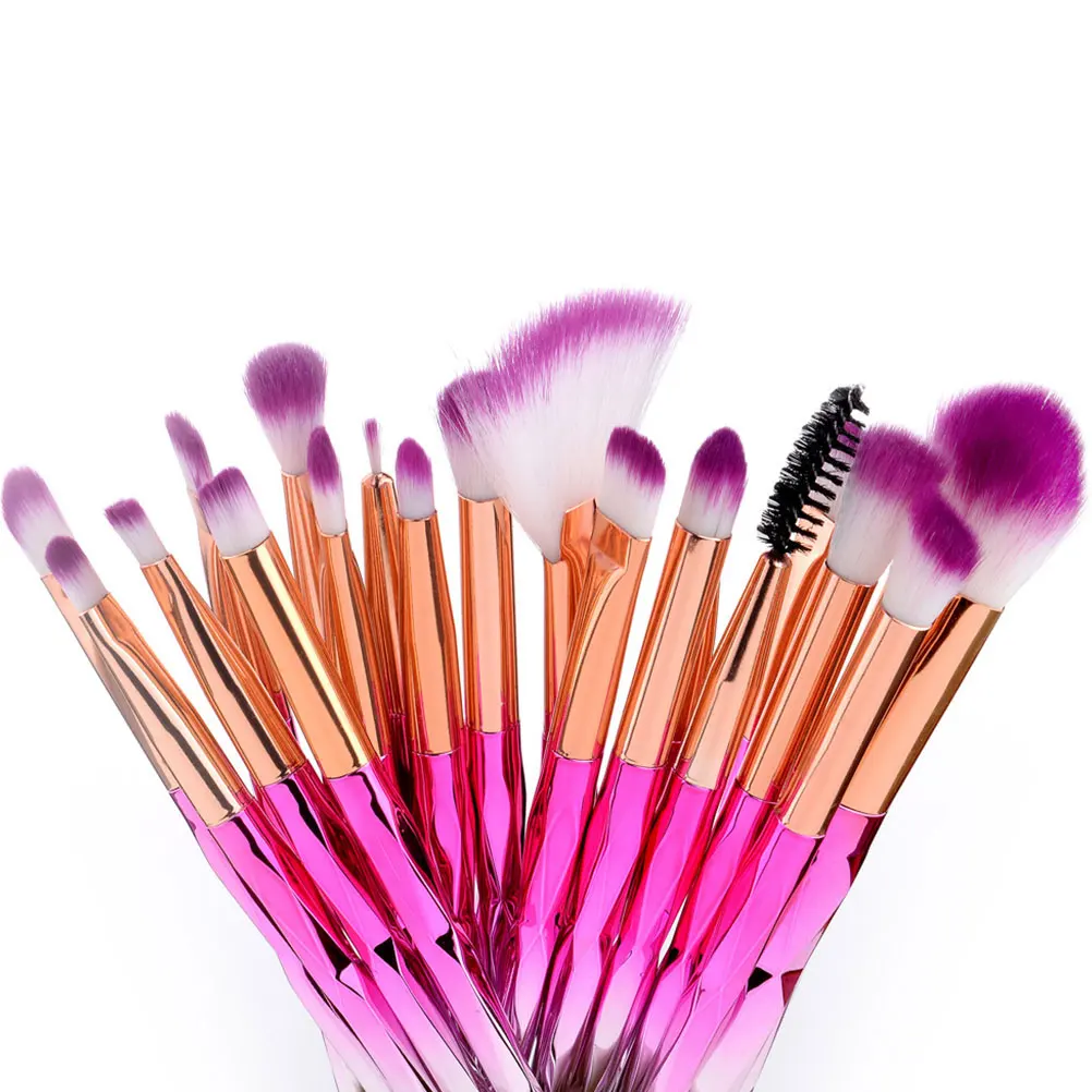 Conjunto de pincéis de 20 peças, ferramenta de maquiagem suave, gradiente rosa, alça prateada para corretivo, sobrancelha, rímel, uso diário, presente para meninas
