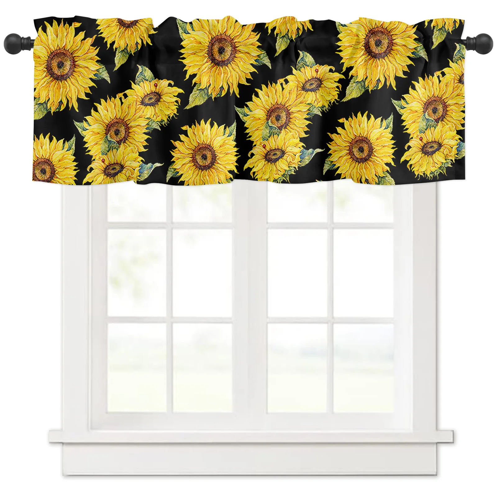 Sunflower Curtain Toppers Valance Window Country Yellow Floral Rod Pocket Kitchen Drapes Bathroom Bedroom Living Room 1 Panel