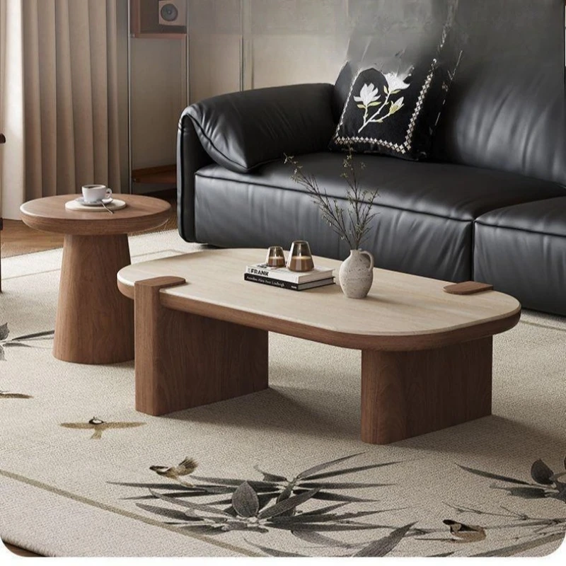 Medieval style coffee table living room home new small apartment travertine rock slab modern simple minimalist wabi sandy wind