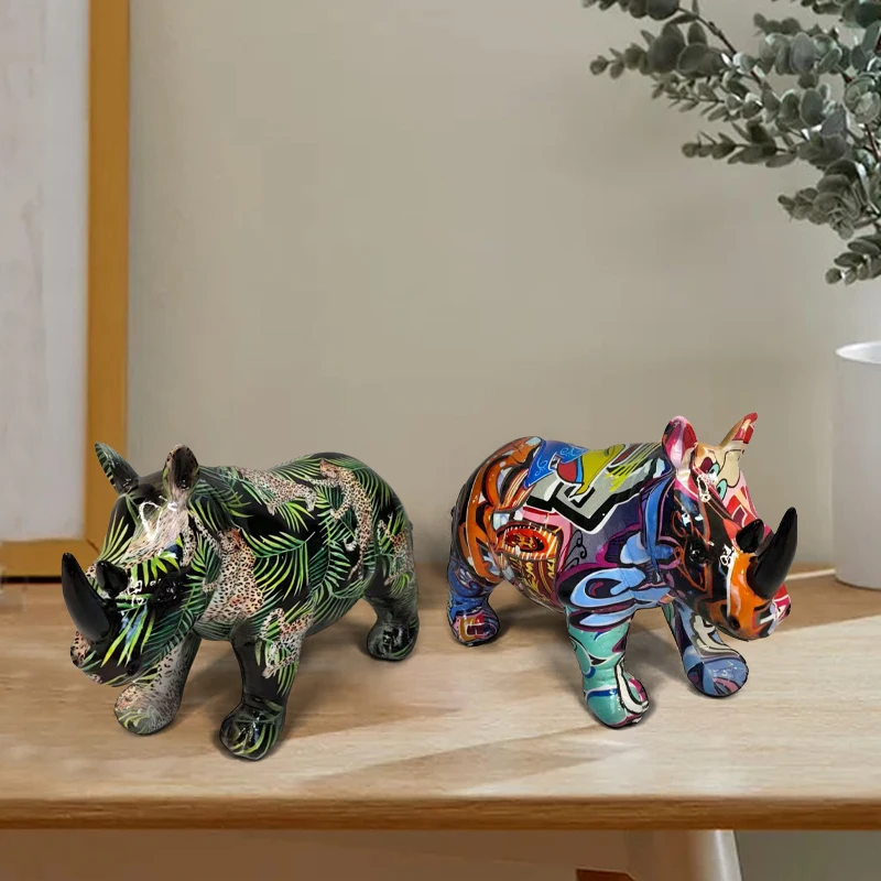 Noric Color Rhinoceros Statue Abstract Graffiti Animal Model Rhino
