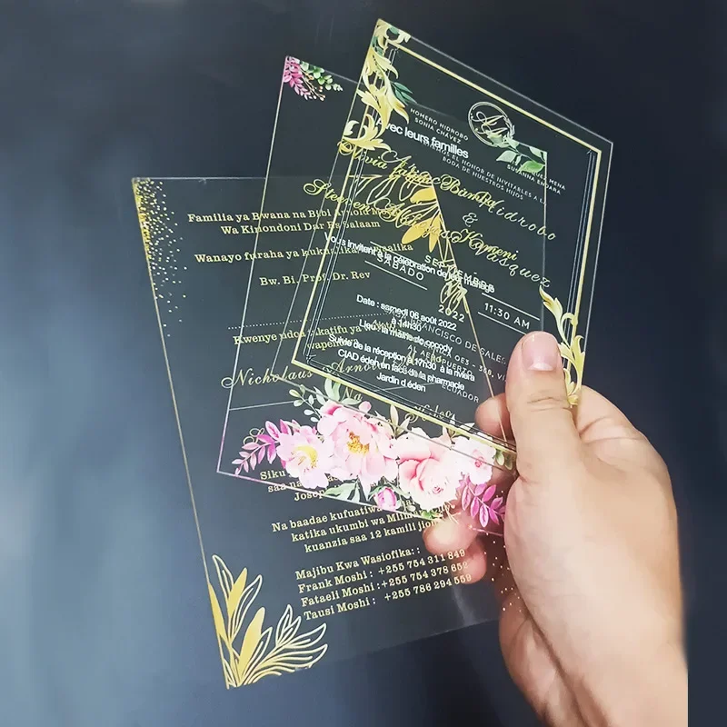 

Роскошные акриловые свадебные пригласительные открытки на заказ слова УФ-принт изображения узор приглашение на день рождения открытка благословляющая открытка