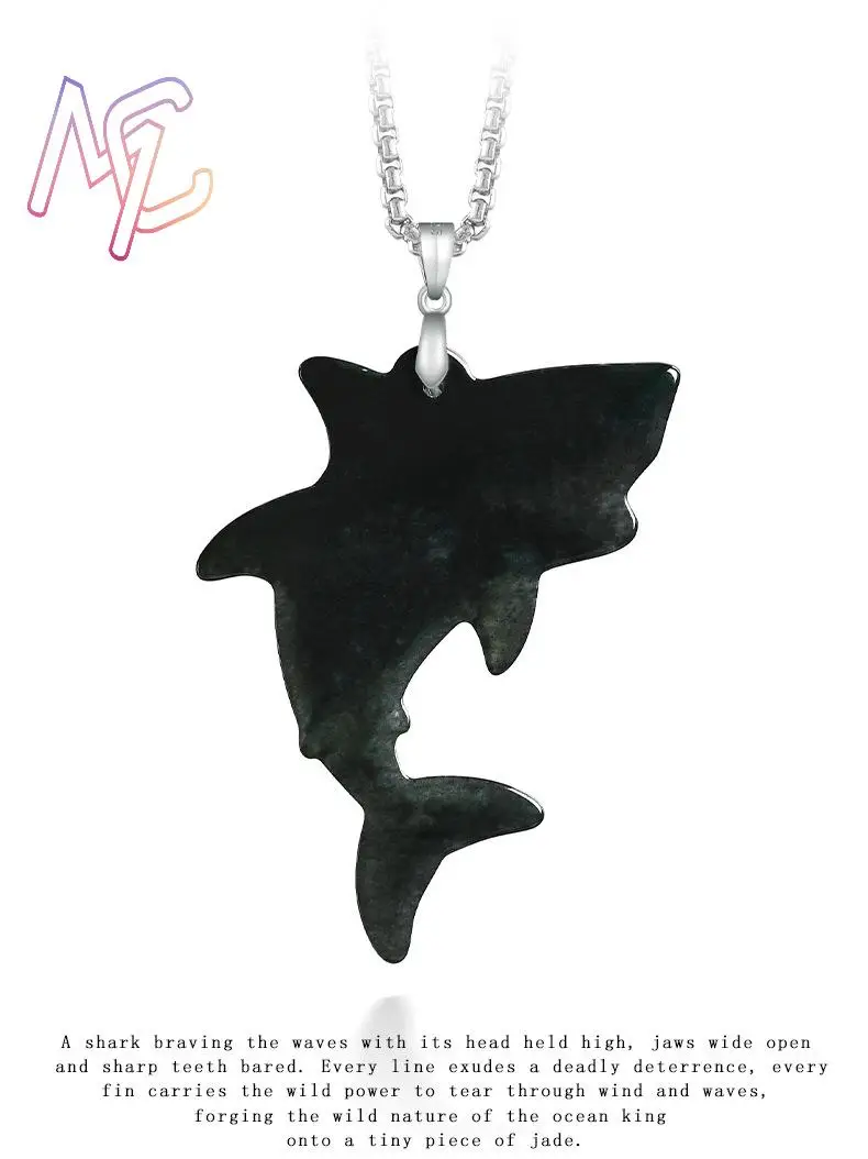 Myanmar Jadeite Shark Pendant Necklace Natural Jewelry Vintage Real Jade Charm Talismans Amulet 925 Silver Gifts for Women - view 4