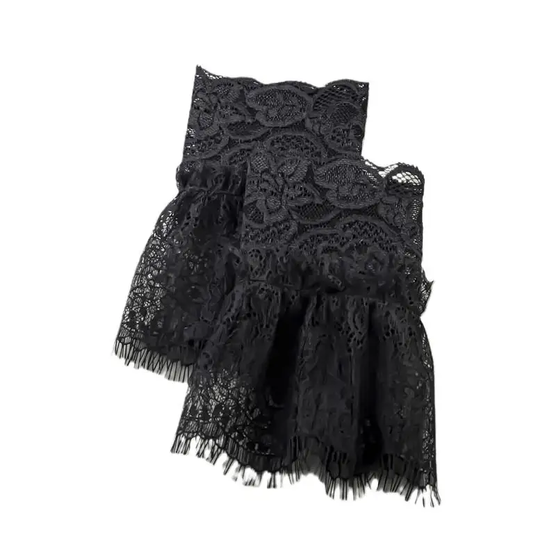 

White And Black Pleated Cuff Women Fake Arm Sleeves Beautiful Lace Accessories With Short Tassels Outdoor Embellishments