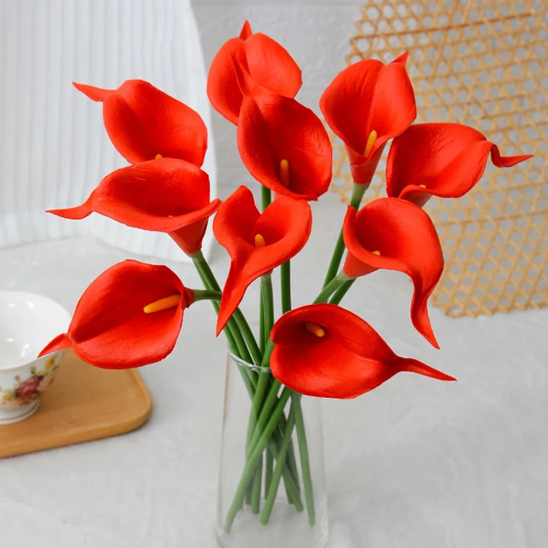 4pcs Real Touch Calla Lily Artificial Flowers White Wedding Bouquet Bridal Shower Party Home Flower Decoration Fake Flower