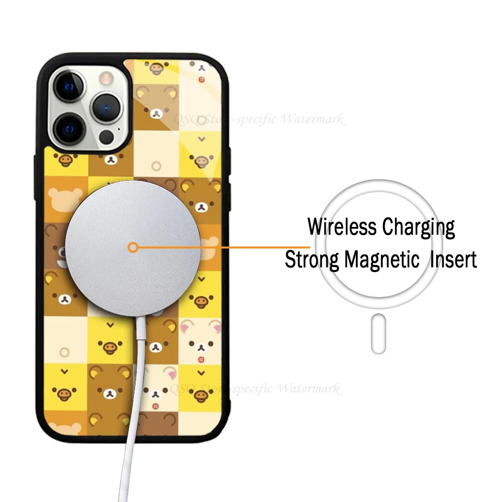 1pc Rilakkuma Phone Case Strong Magnetic For IPhone 15 14 13 Pro Max 11 12 Mini Alex Mirror For Magsafe Wireless Charging Cover