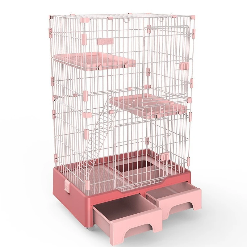 

Three-Layer Pet Cat Cage with Litter Basin Plastic Household Cat House in Solid Design Big Villa for Multiple Cats