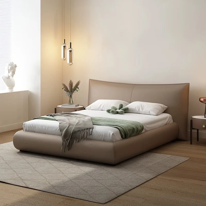 

Italian style, minimalist, leather bed, master bedroom, modern, simple, light luxury, high-end