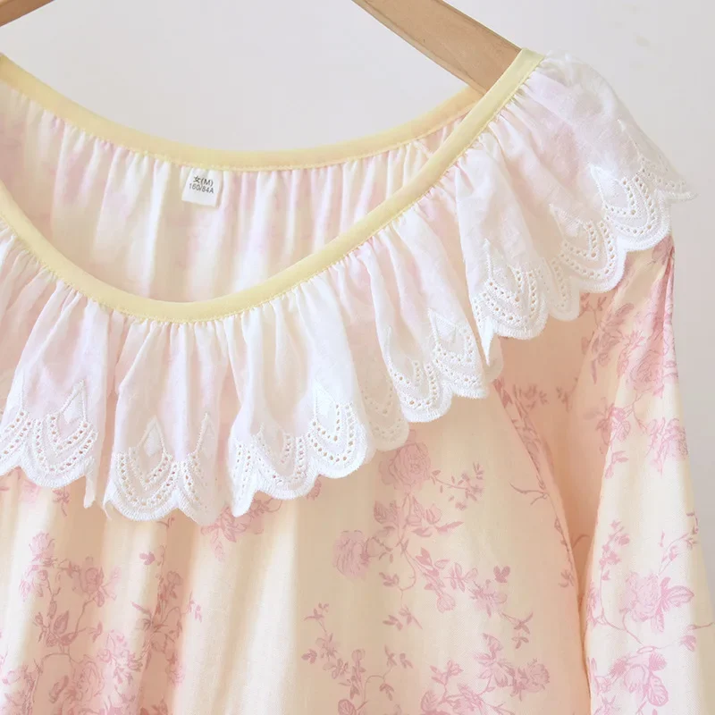 2025 printemps/été nouvelle jupe de nuit pour femmes 100% coton jupe à manches longues douce et mignonne robe de longueur moyenne vêtements de nuit femmes