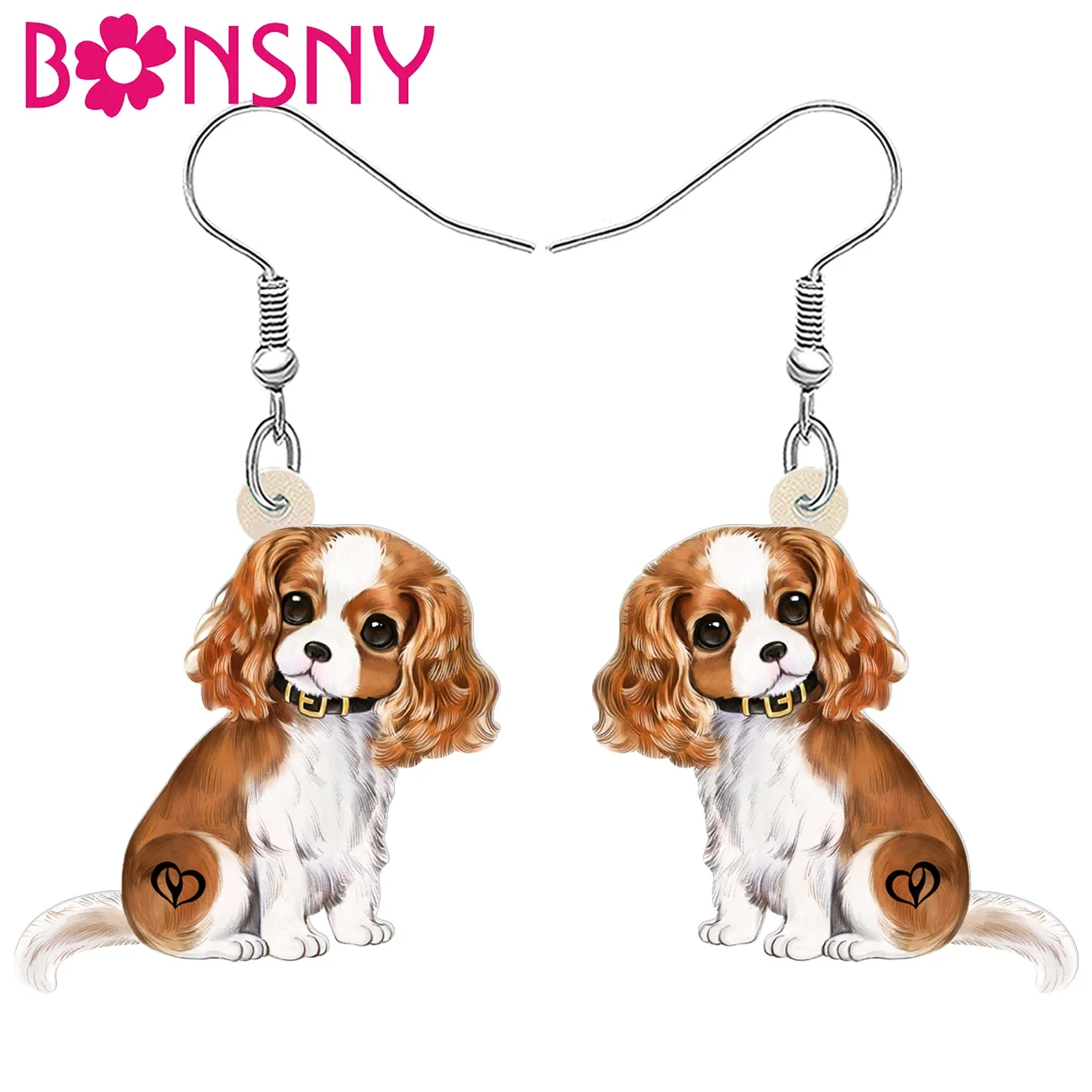 BONSNY Acrylic Cavalier King Charles Spaniel Dog Drop Dangle Earrings Jewelry For Women Kids Ladies Gifts