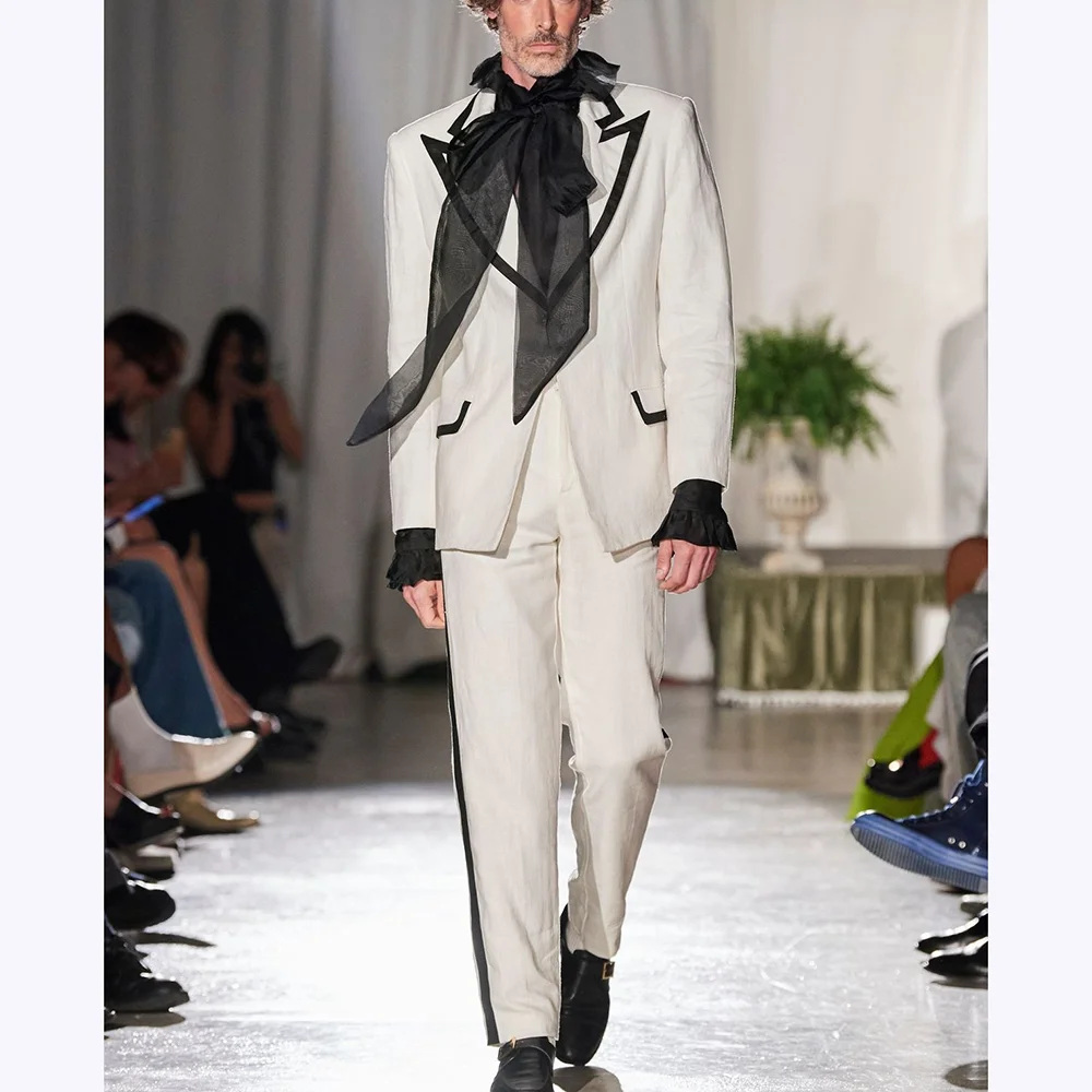 

Luxury Men Suits Black Border Peak Lapel Two Piece(Jacket+Pants) Loose Fit Front Flat Formal Party Daily Office Male Blazer