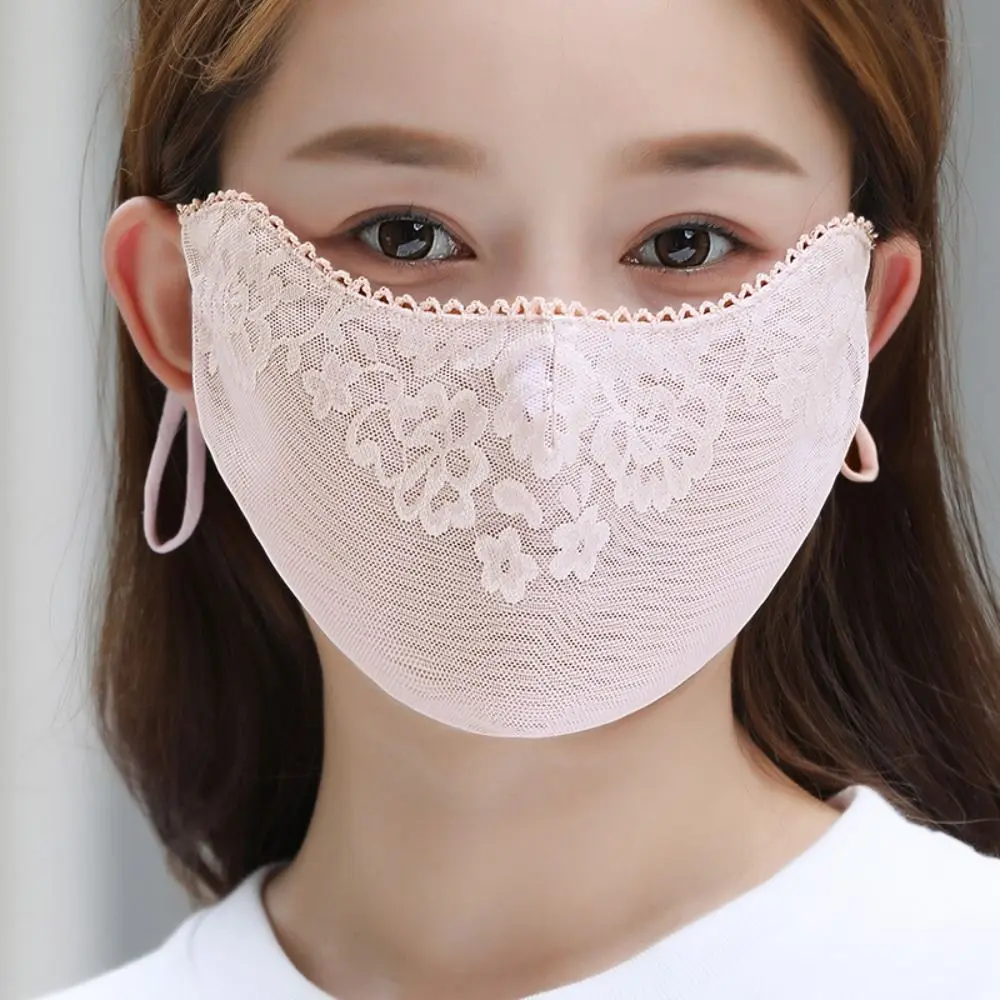 Flower Sunscreen Lace Mask Thin Hanging Ear Solid Color UV Protection Mask UV Protection Sunshade Sunscreen Face Cover Cycling