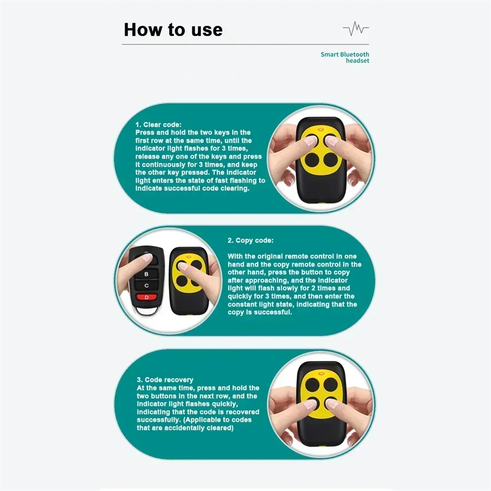 نسخة الباب استنساخ التحكم عن بعد 433.92 ميجا هرتز المرآب RF الارسال اللاسلكي للتحكم عن بعد 433 ميجا هرتز لبوابة الناسخ #2