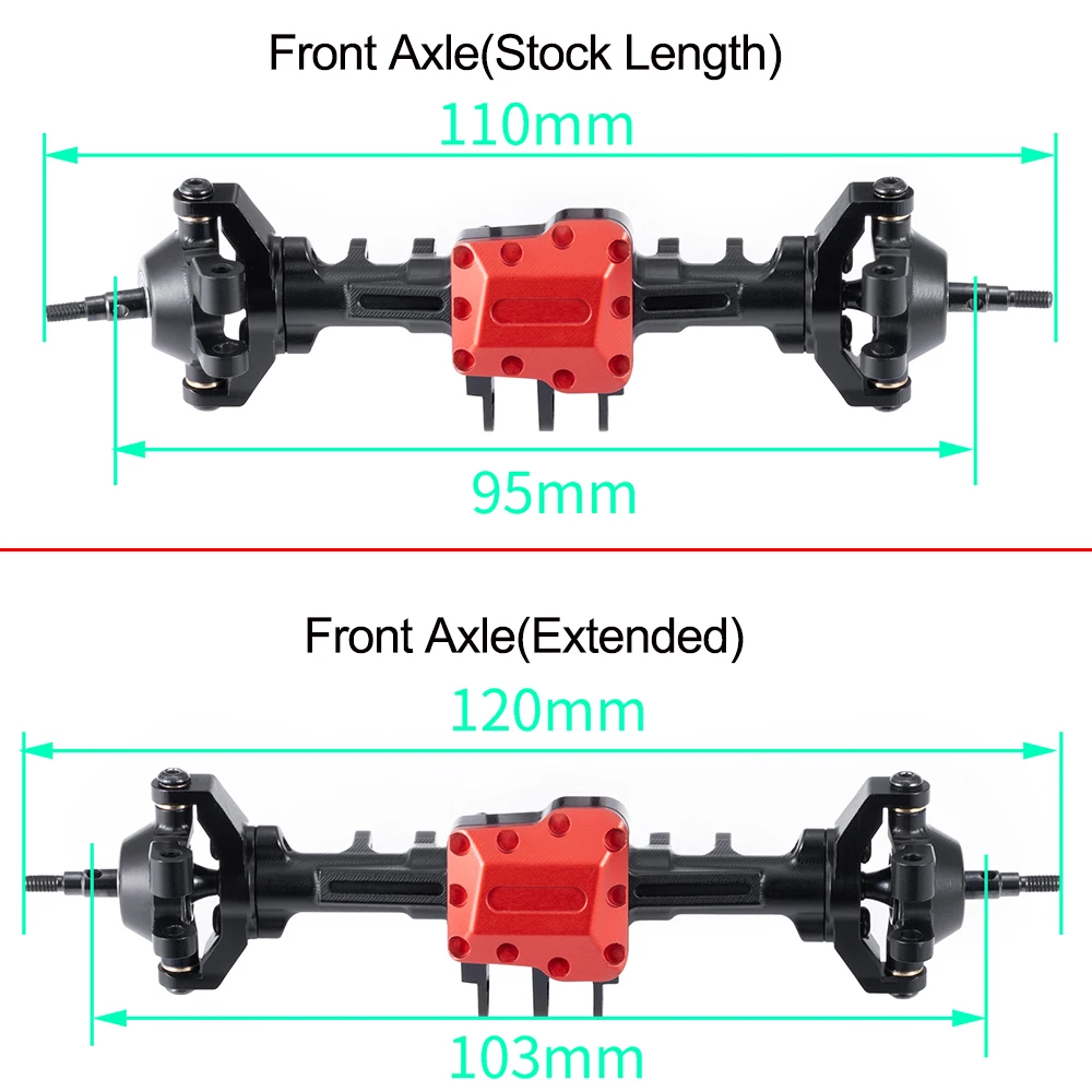 AXSPEED aluminiowe przednie tylne osie długość zapasów/przedłużone dla TRX4M Defender Bronco High Trail K10 1/18 gąsienica RC części samochodowe