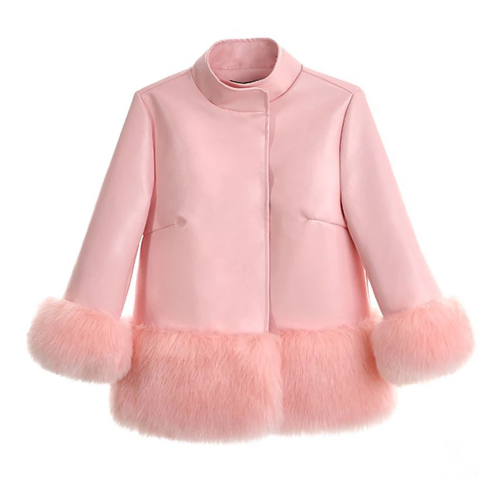 

winter new jacket imitation fox fur casual stand-up collar leather jacket seven-quarter sleeve Korean short women's clothing
