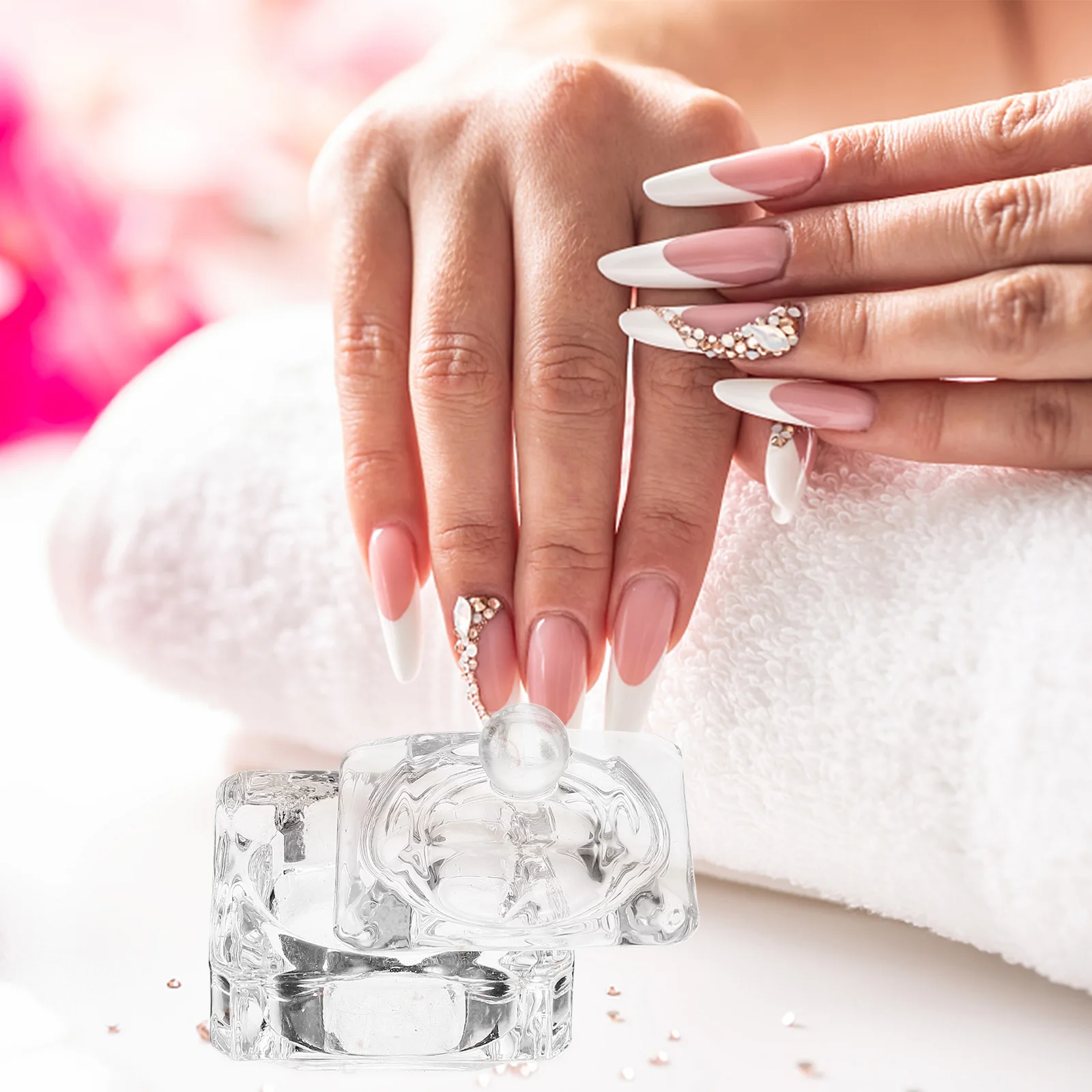 

2Pcs Nail Art Cup Glass Clear Dish Professional Manicure Accessory Soak Off Bowls Powder Mixing Tray Dip Holder
